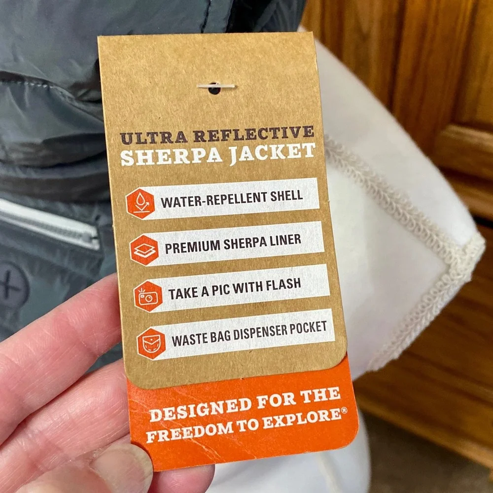 Arcadia Trail Ultra Reflective Sherpa Dog Jacket Coat Gray Black Medium NWT